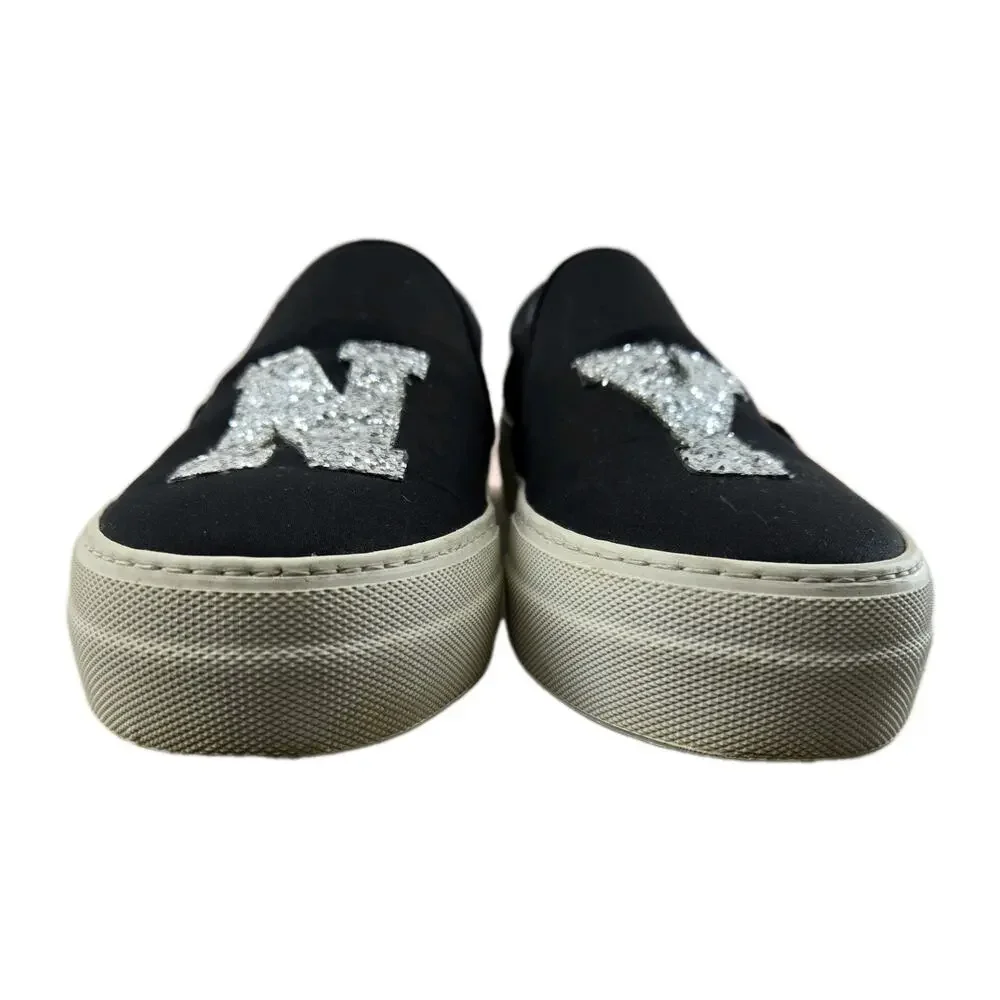 Joshua Sanders Slip On Sneakers Womens‎ 38 7.5 Black Satin Glitter NY New York